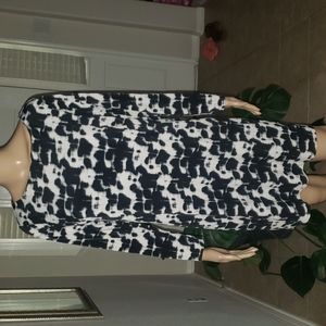 Nicole Miller L slip on long sleeve shift dress abstract floral print smoo…